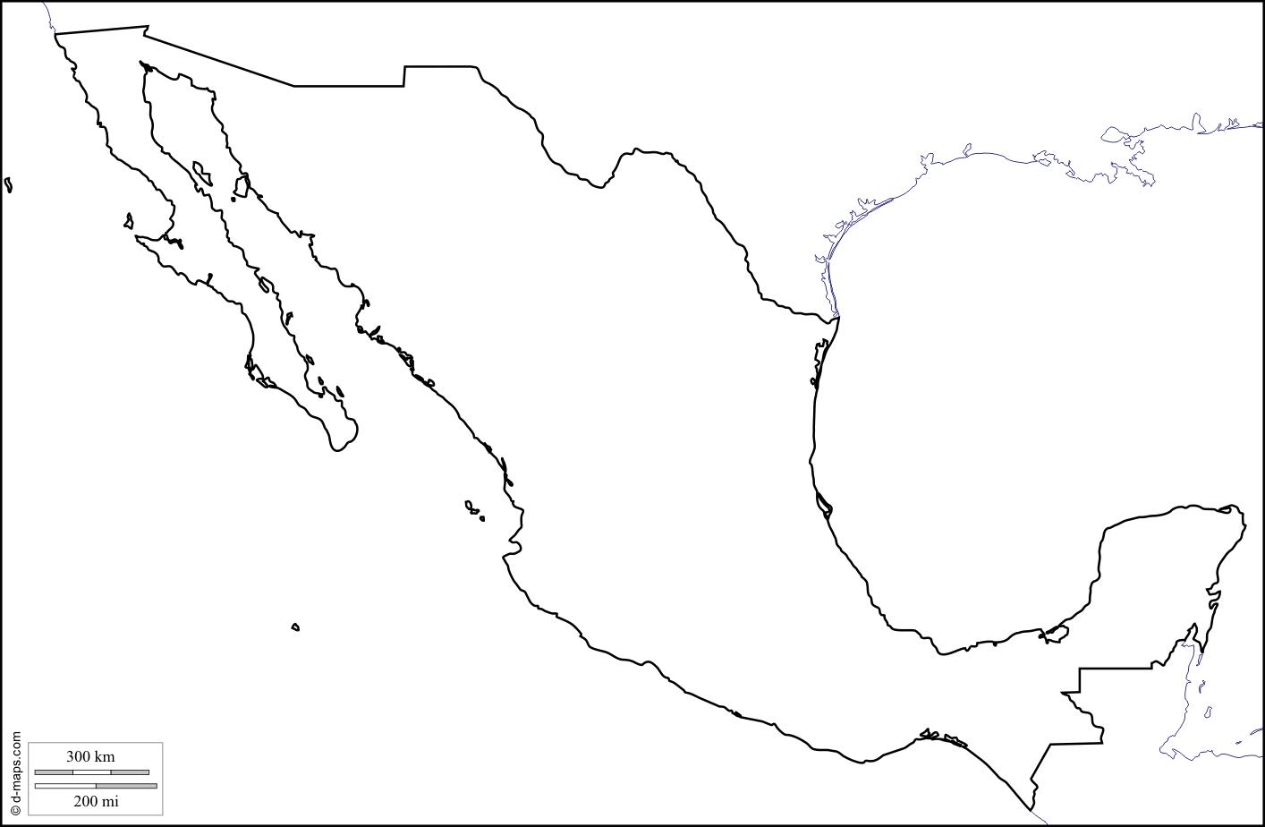 Карта Мексики Абрис - контурная карта Мехико (Центральная Америка - ЮжнаяАмерика)