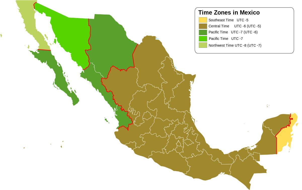 Часовой пояс карта Мексика