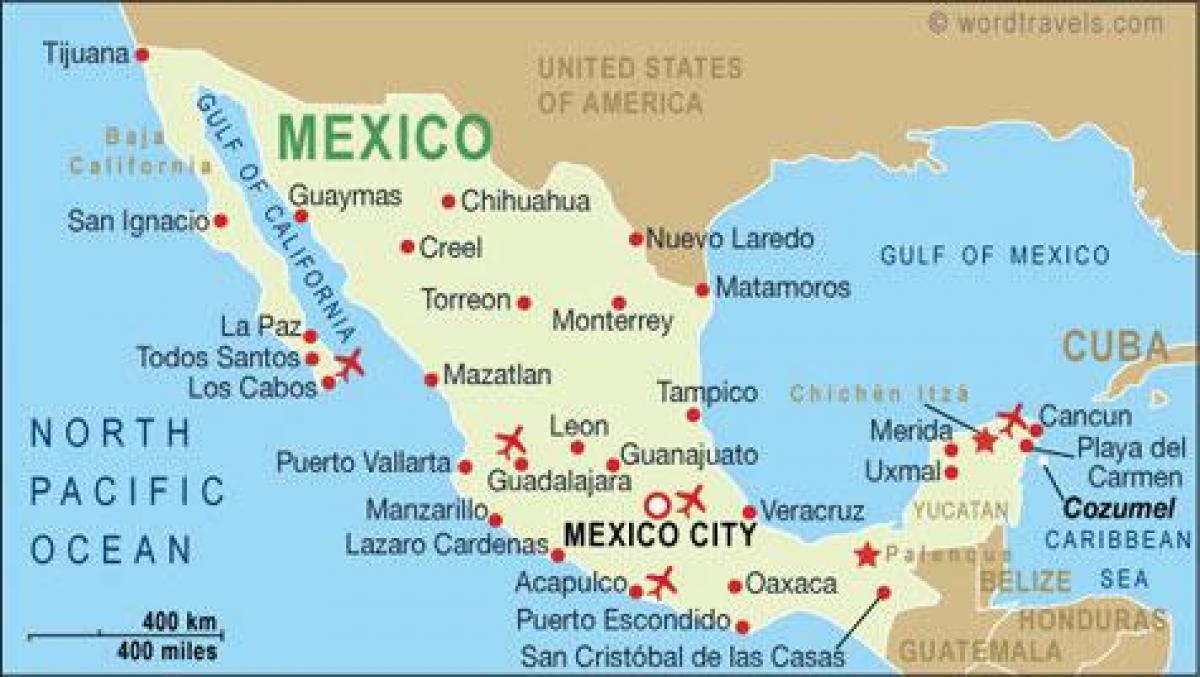 карта аэропортов в Мексике