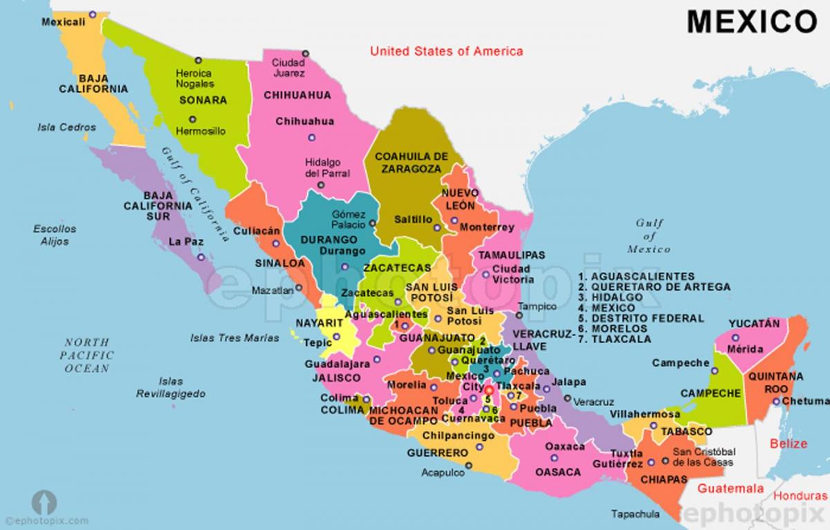 Мексика карта государств и столиц