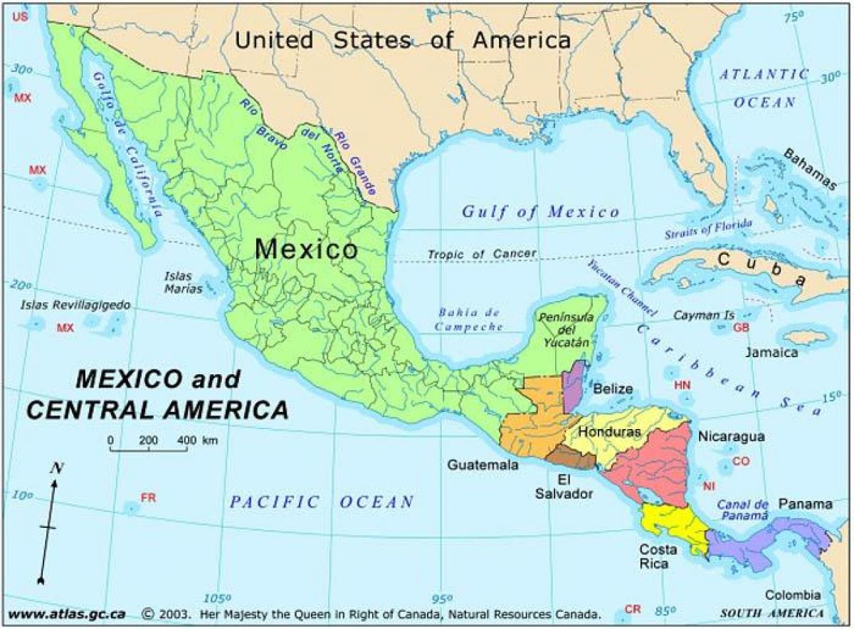 карту Мексики и Центральной Америки