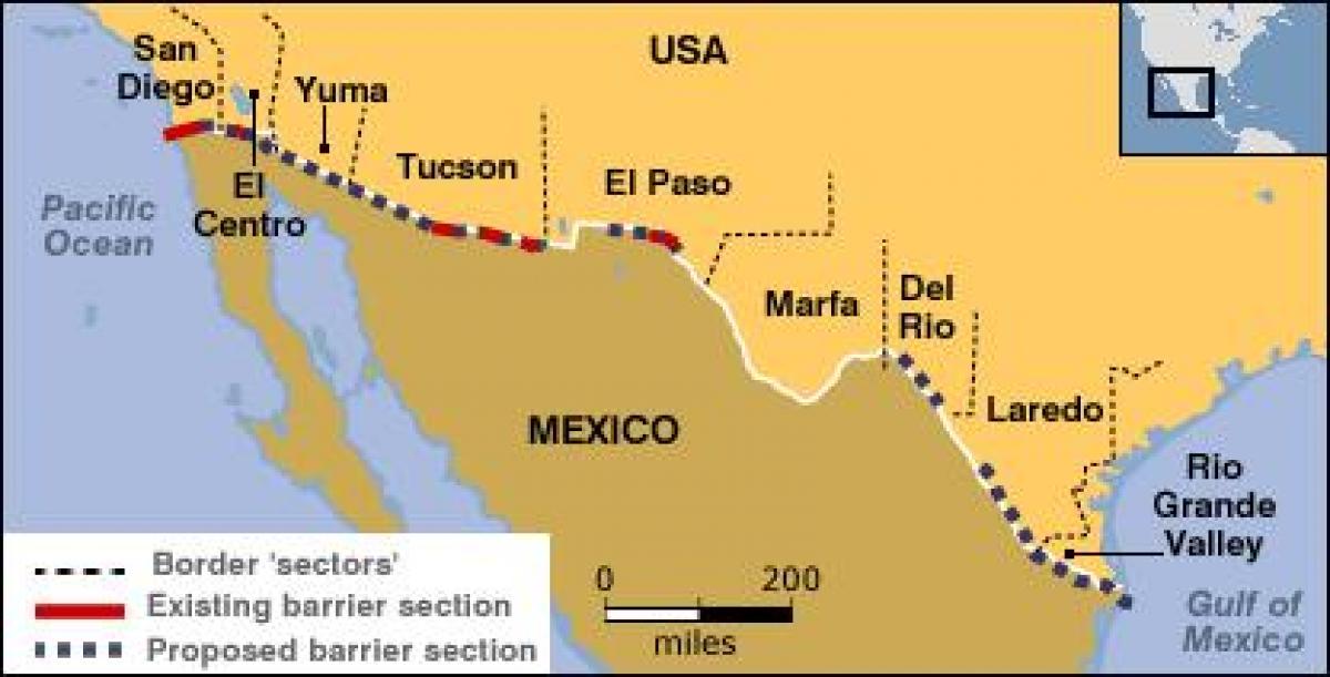 карта мексиканской границы