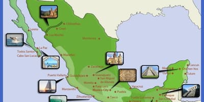 Карта Мексики туристических направлений